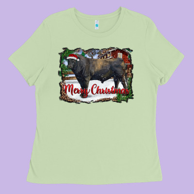 Merry Christmas Black Angus Bull And Farm Ladies Tee Designed By Ranaportraitstore