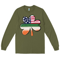 Army Green st patricks day shamrock american flag Long Sleeve Tee - MaliasSmallBusiness