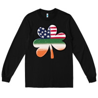 Black st patricks day shamrock american flag Long Sleeve Tee - MaliasSmallBusiness