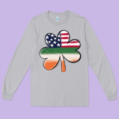 St Patricks Day Shamrock American Flag Long Sleeve Tee Designed By Maliassmallbusiness