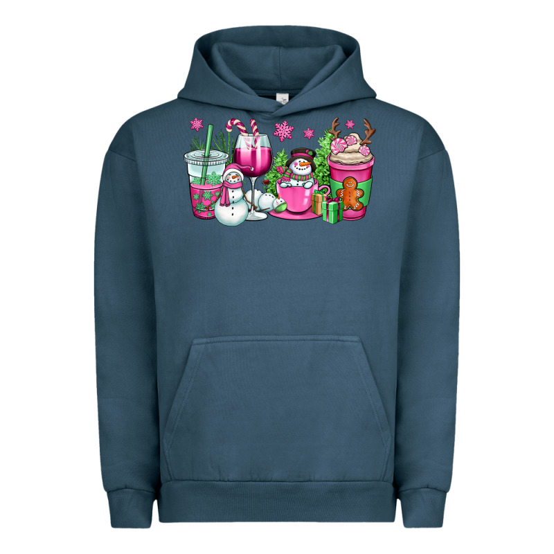 Pink Christmas Snowman Coffee Cups Urban Hoodie by OliviaCreatesArt | Teevron