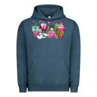 Pigment Midnight Navy pink christmas snowman coffee cups Urban Hoodie - OliviaCreatesArt