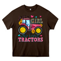 Chocolate Brown just a girl who loves tractors Heavy Core Tee - Zillion Design Studio
