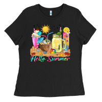 Black hello summer drinks Ladies Tee - texasbilliewilder