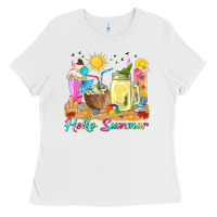 White hello summer drinks Ladies Tee - texasbilliewilder