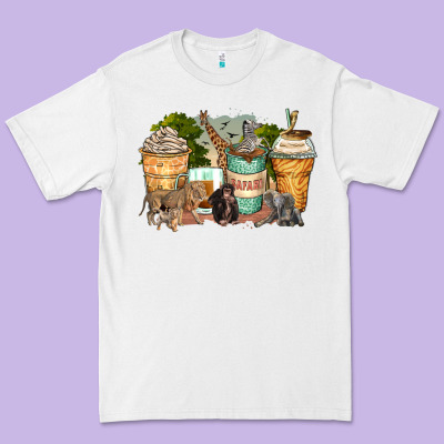 Safari Animals Coffee Cups Premium Tee Designed By Zillion Design Studio