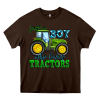 Chocolate Brown just a boy who loves tractors Heavy Core Tee - Zillion Design Studio