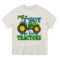 Cream just a boy who loves tractors Heavy Core Tee - Zillion Design Studio