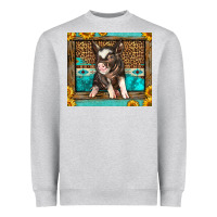 Heather Grey Western Cute Pig Heavyweight Sweatshirt - LillyAllenDesigns