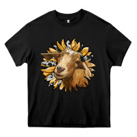 Black sunflower with goat Heavy Core Tee - RanaPortraitStore