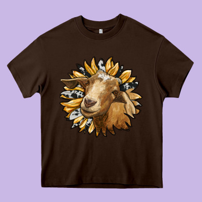 Sunflower With Goat Heavy Core Tee Designed By Ranaportraitstore