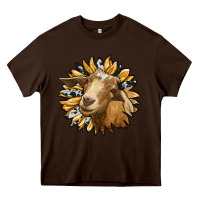 Chocolate Brown sunflower with goat Heavy Core Tee - RanaPortraitStore