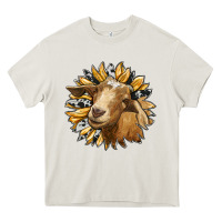 Cream sunflower with goat Heavy Core Tee - RanaPortraitStore
