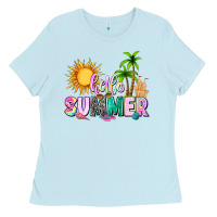 Baby Blue hello summer with sun Ladies Tee - texasbilliewilder
