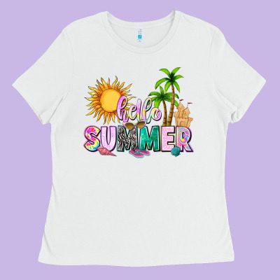 Hello Summer With Sun Ladies Tee Designed By Texasbilliewilder
