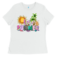 White hello summer with sun Ladies Tee - texasbilliewilder
