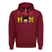 Burgundy Softball Mom Zipper Hoodie - BundleAndBundleShop