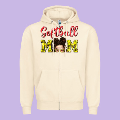Softball Mom Zipper Hoodie Designed By Bundleandbundleshop