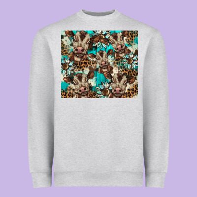 Western Cowhide Sunflower Baby Cow Heavyweight Sweatshirt Designed By Barkaloodesign