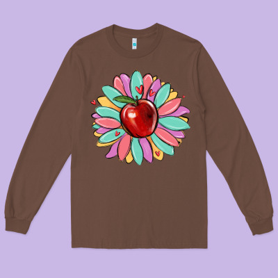 Teacher Apple Long Sleeve Tee Designed By Maliassmallbusiness