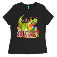 Black hello summer rex Ladies Tee - texasbilliewilder