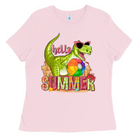 Bubblegum Pink hello summer rex Ladies Tee - texasbilliewilder