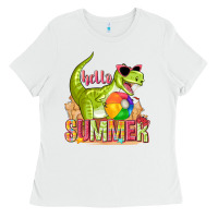 White hello summer rex Ladies Tee - texasbilliewilder