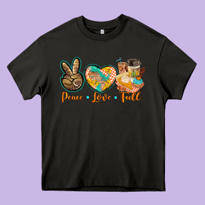 Peace Love Fall Heavy Core Tee Designed By Barkaloodesign