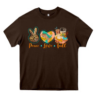 Chocolate Brown peace love fall Heavy Core Tee - BarkalooDesign