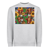 Heather Grey western cactus sunflower highlands cow Heavyweight Sweatshirt - BarkalooDesign