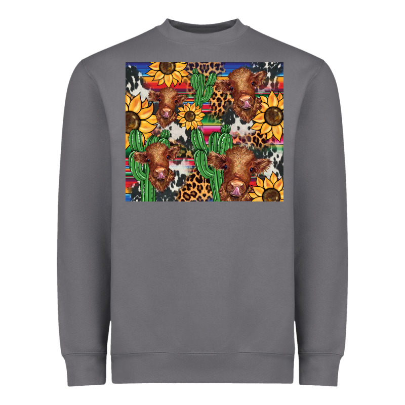 Western Cactus Sunflower Highlands Cow Heavyweight Sweatshirt by BarkalooDesign | Teevron