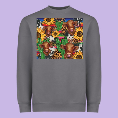 Western Cactus Sunflower Highlands Cow Heavyweight Sweatshirt Designed By Barkaloodesign