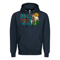 Navy Small Town Mama With Sheeps Zipper Hoodie - BundleAndBundleShop