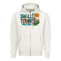 Oatmeal Heather Small Town Mama With Sheeps Zipper Hoodie - BundleAndBundleShop