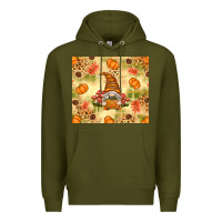 Army Green Fall Pumpkins and Gnome with Leopard Premium Hoodie - texasbilliewilder