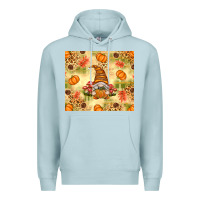 Blue Mist Fall Pumpkins and Gnome with Leopard Premium Hoodie - texasbilliewilder