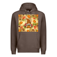 Coffee Fall Pumpkins and Gnome with Leopard Premium Hoodie - texasbilliewilder