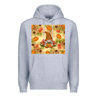 Heather Grey Fall Pumpkins and Gnome with Leopard Premium Hoodie - texasbilliewilder