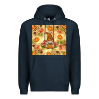 Navy Fall Pumpkins and Gnome with Leopard Premium Hoodie - texasbilliewilder