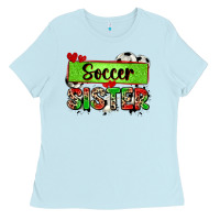 Baby Blue soccer sister with leopard Ladies Tee - Zillion Design Studio