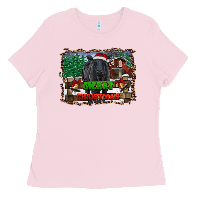 Merry Christmas Black Angus Cattle And Farm Ladies Tee by RanaPortraitStore | Teevron