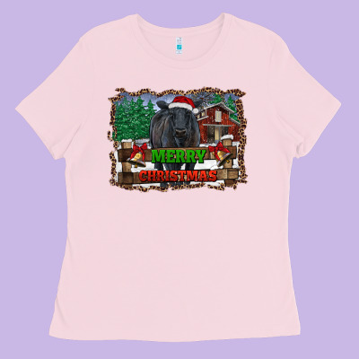 Merry Christmas Black Angus Cattle And Farm Ladies Tee Designed By Ranaportraitstore