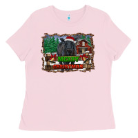 Bubblegum Pink merry christmas black angus cattle and farm Ladies Tee - RanaPortraitStore