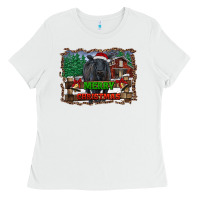 White merry christmas black angus cattle and farm Ladies Tee - RanaPortraitStore