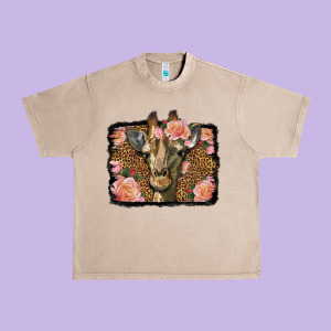Western Floral Giraffe Urban Heavy Tee Designed By Lillyallendesigns
