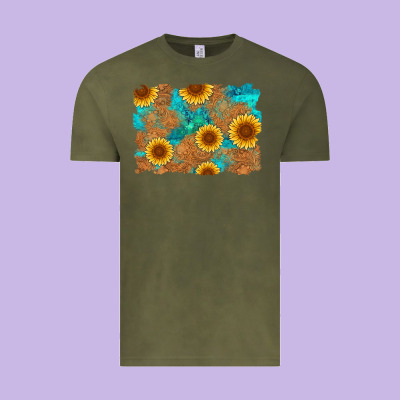 Sunflower Turquoise And  Leather Background Vintage Tee Designed By Artiststas