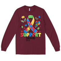 Burgundy support squad autism Long Sleeve Tee - MaliasSmallBusiness