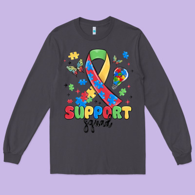 Support Squad Autism Long Sleeve Tee Designed By Maliassmallbusiness