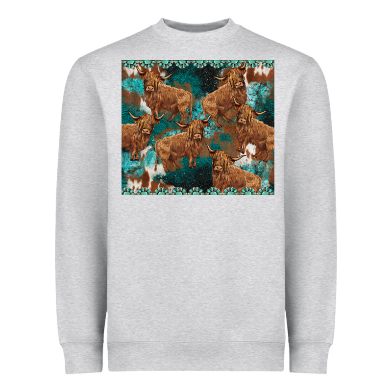Turquoises Gemstones Cowhide Highlands Cow Heavyweight Sweatshirt by BarkalooDesign | Teevron