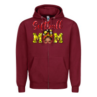 Burgundy Softball Mom And Afro Messy Bun Mom Zipper Hoodie - BundleAndBundleShop